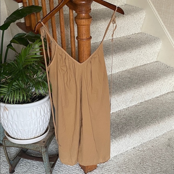 H&M Tan Cotton Mini Dress W/ Spaghetti Straps and Relaxed Fit - Picture 2 of 11